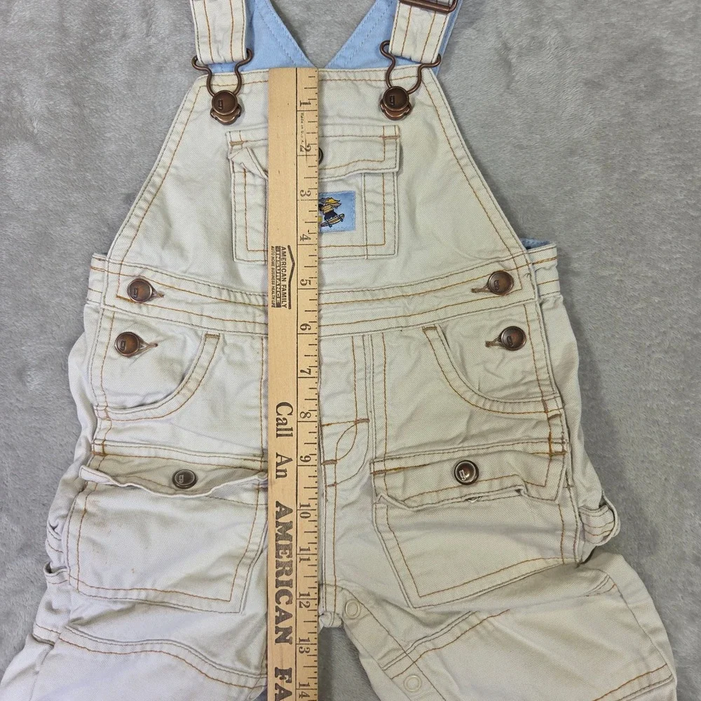 Vintage Gymboree Tan Canvas Cargo Overalls Train Patch 6-12 Months Retro